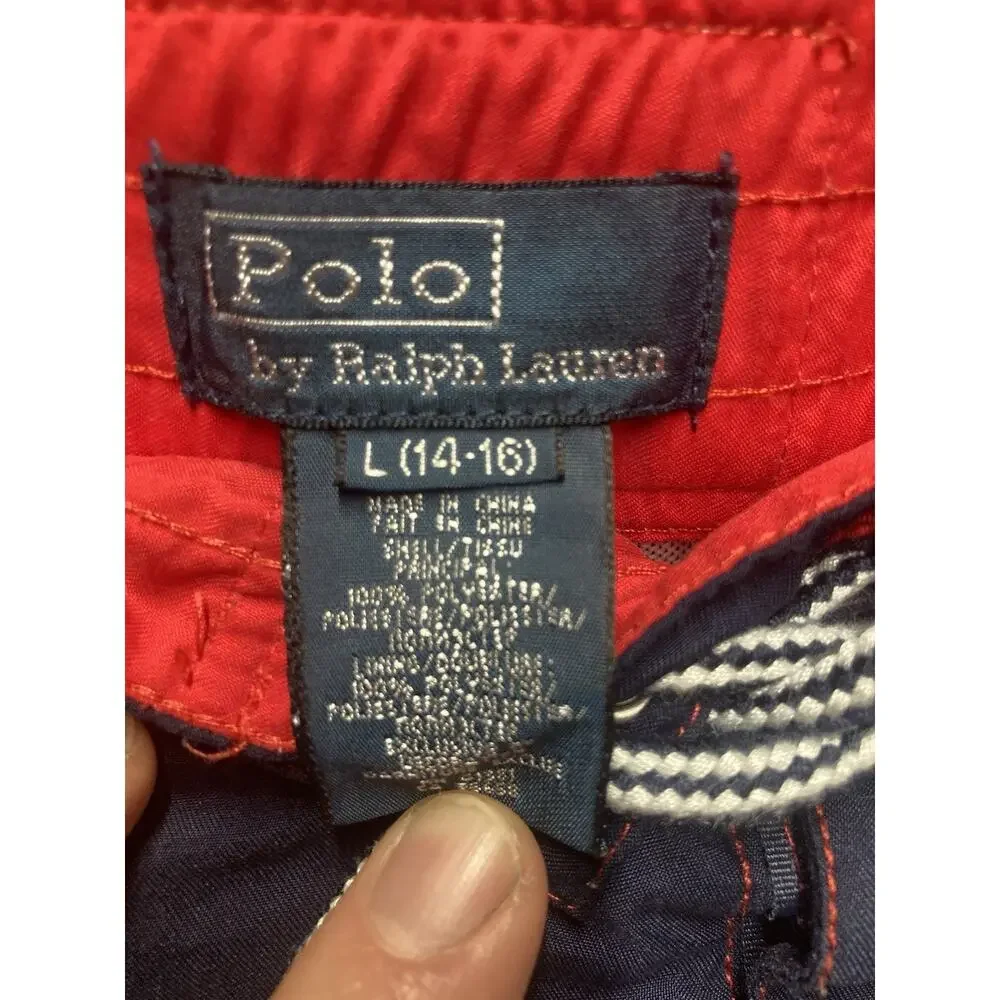 Polo Ralph Lauren Boys L(14-16) Blue Red Big Pony Swim Trunks Board Shorts Lined